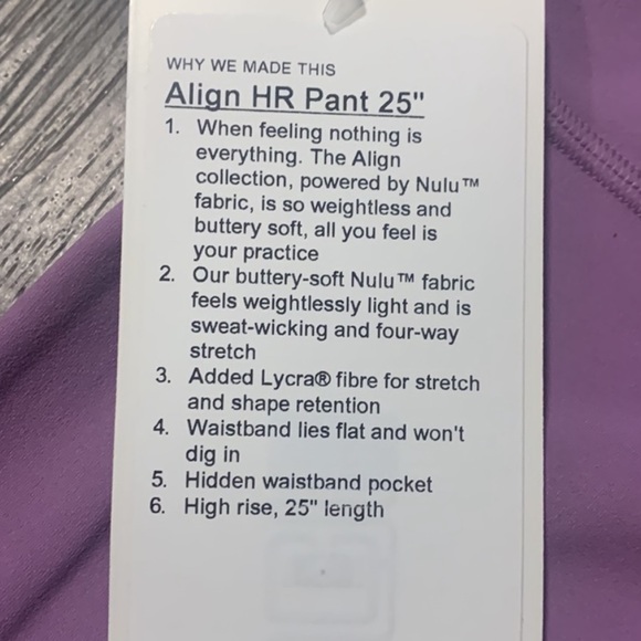 Lululemon Align High-Rise Pant 25"
Wisteria Purple - Picture 5 of 10